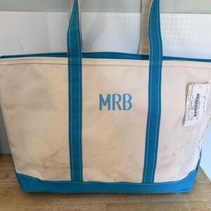 L.L. Bean XL Boat Tote Top Zip Tote Turquoise Monogram MRB